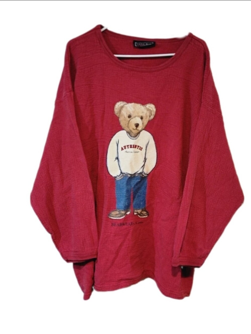 Vintage 90s Avenue Blues Waffle Red Bear Pullover Sweatshirt Shirt 30 32 5X